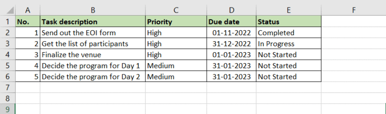 How to create a task tracker in excel