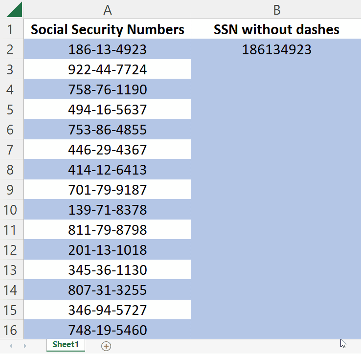 How to remove dashes from social security number in excel