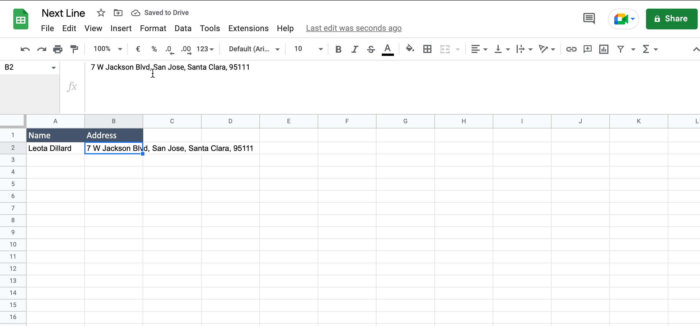 How to go to next line in google sheets