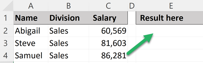 OFFSET function example data