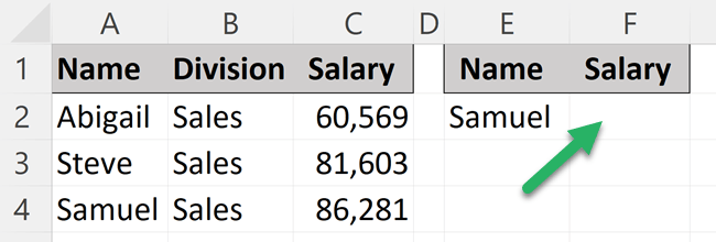 13 – OFFSET MATCH example data OFFSET MATCH formula example data