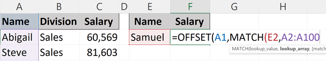16 – OFFSET MATCH lookup array OFFSET MATCH lookup array