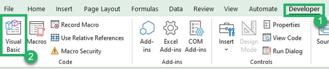 09 visual basic button Go to the Developer Tab and click the Visual Basic