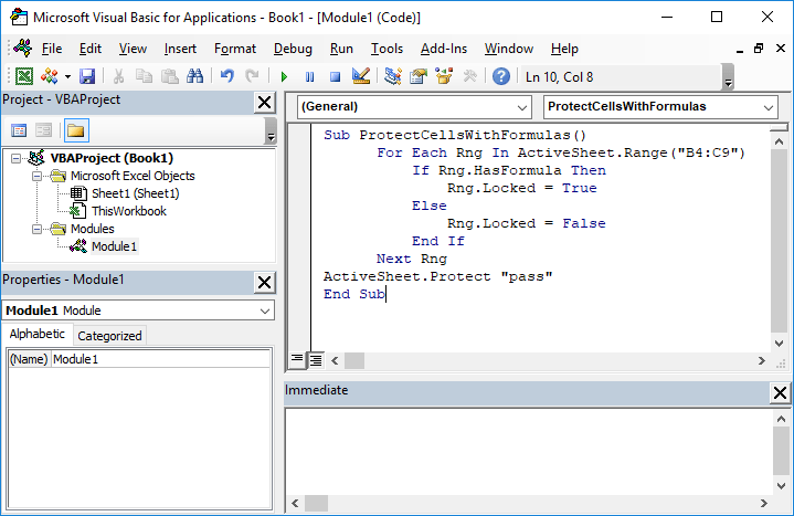Excel lock cells vba