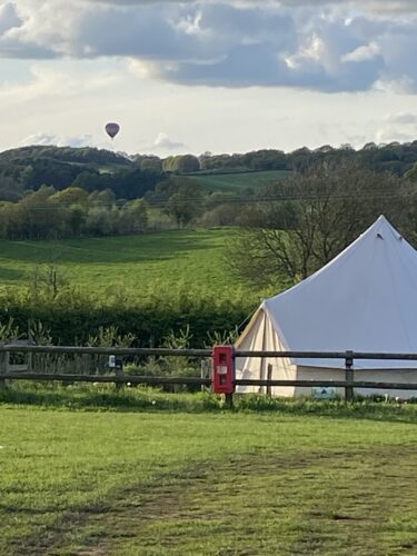 Bell tent with background views of the Staffordshire Moorlands