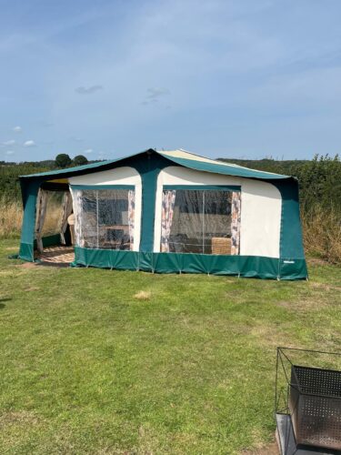 Exterior view of a deluxe trailer tent