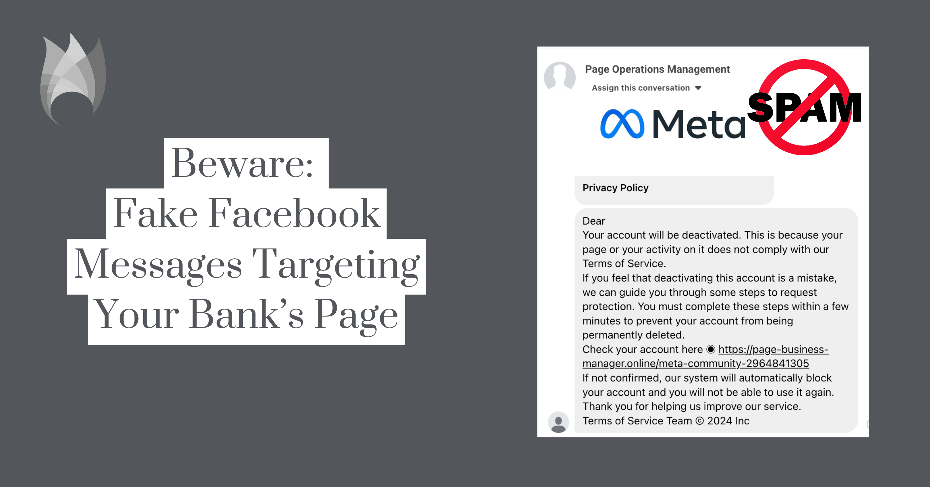 Phishing scam example message on Facebook