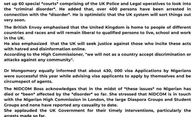 UK Government Guarantees Safety For Nigerians In European Country Amid Riots, Disorder