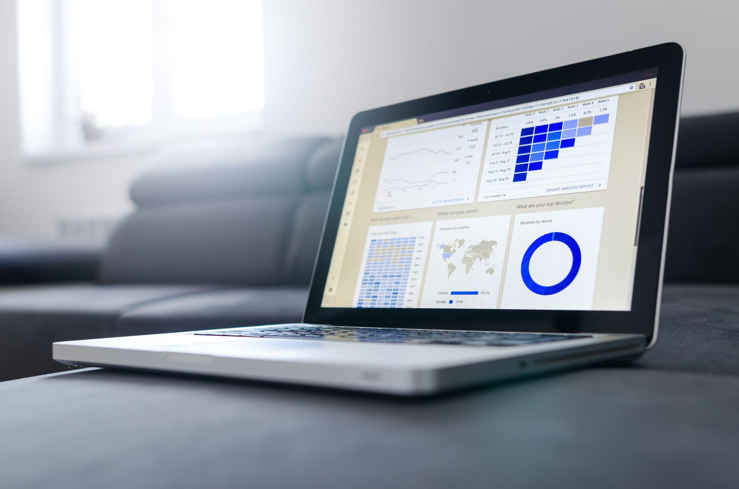 Laptop showing data charts of different types