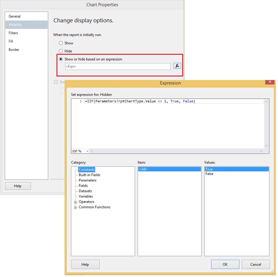 Add chart show hide expression