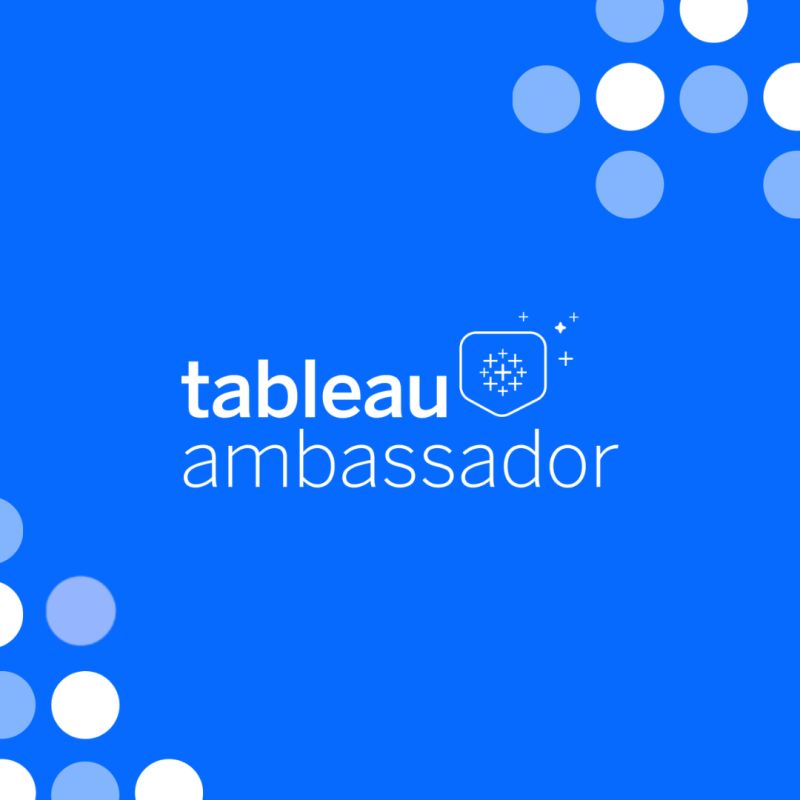 Tableau Ambassador badge graphic in royal blue, with the Tableau logo mark and the words tableau ambassador