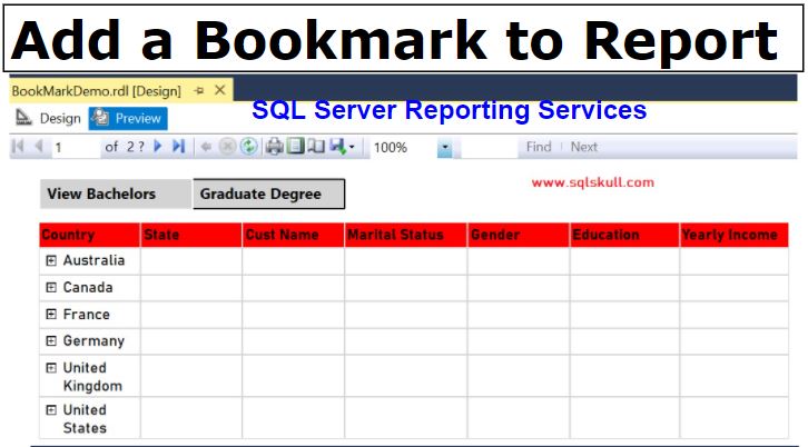Add a Bookmarks to a report in SSRS - SQL BI Tutorials