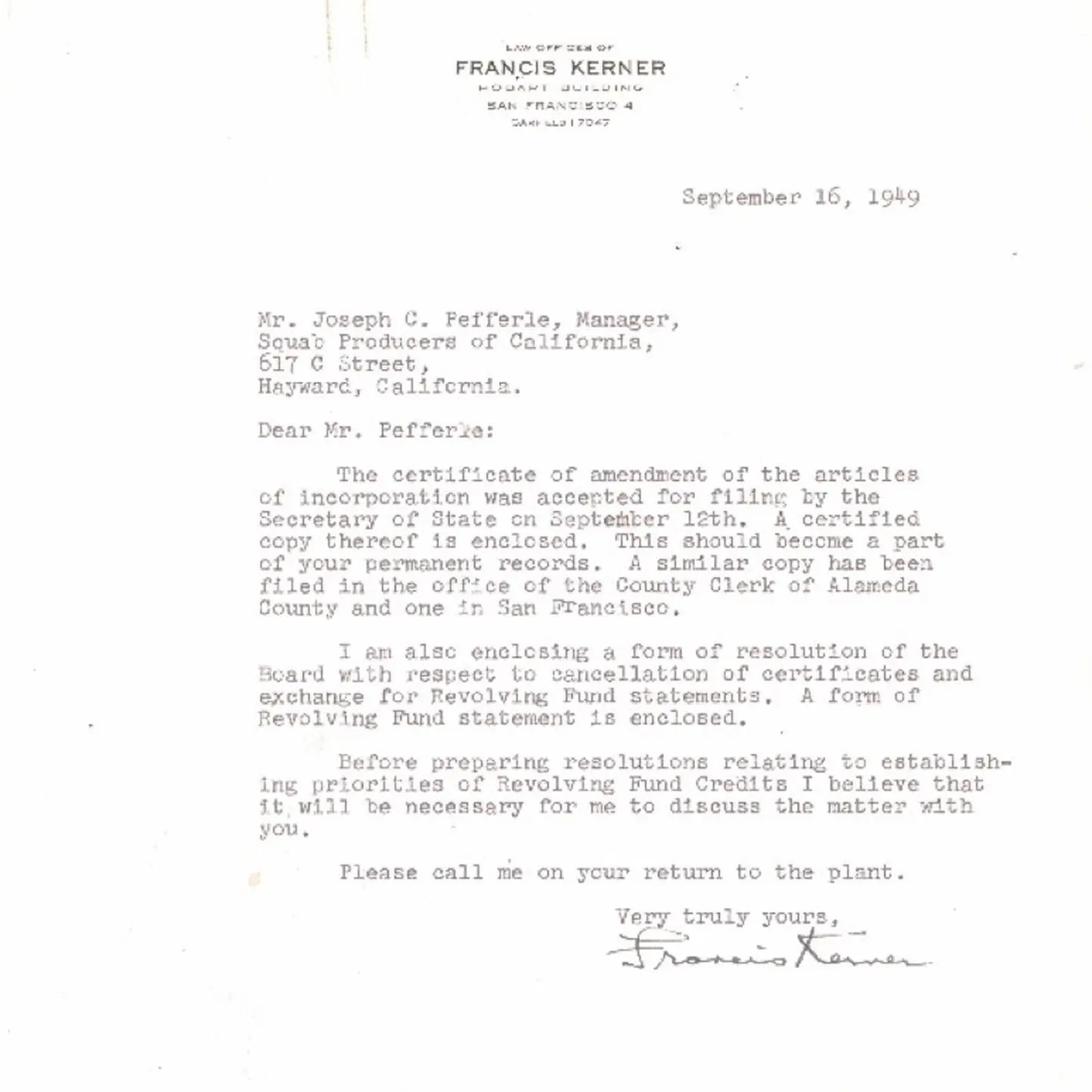 September 1949. Capital stock eliminated in favor of revolving fund.