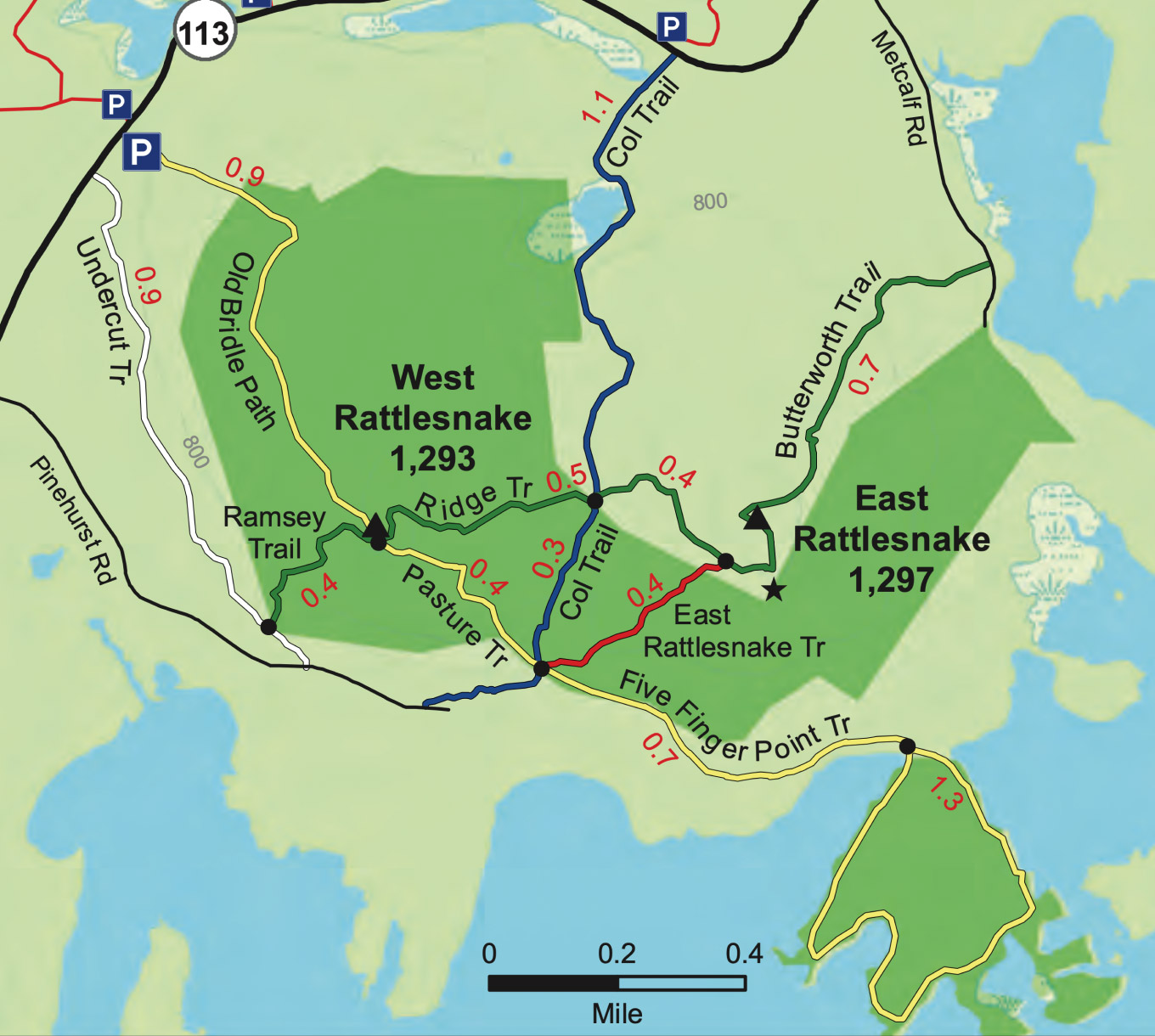 Hiking Trails Maps Squam Lakes Association Rattlesnake Map.