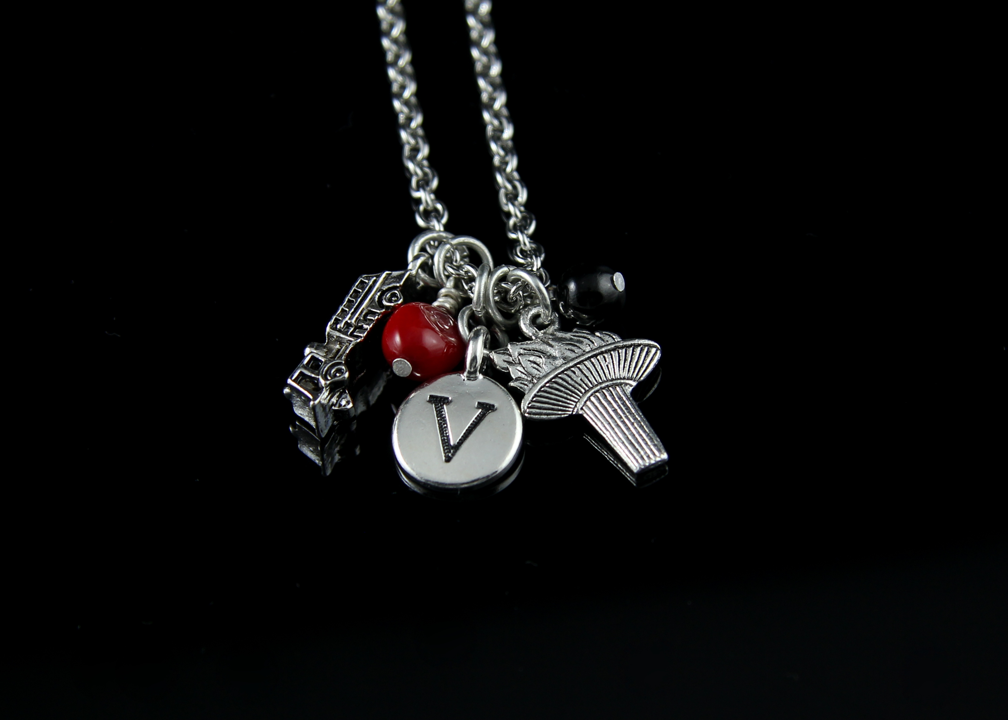 Red and black charm necklace