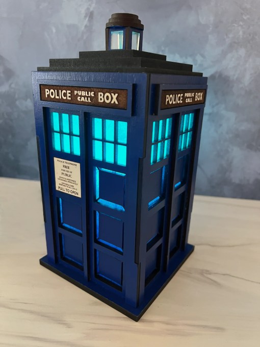 Who’s Police Box lantern image lit with blue