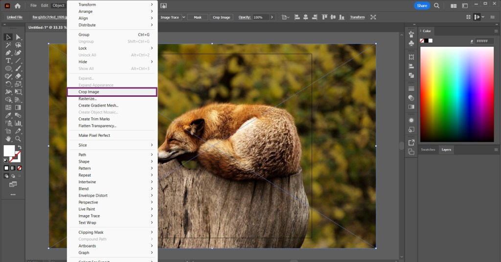 Selecting the crop image function in adobe illustrator