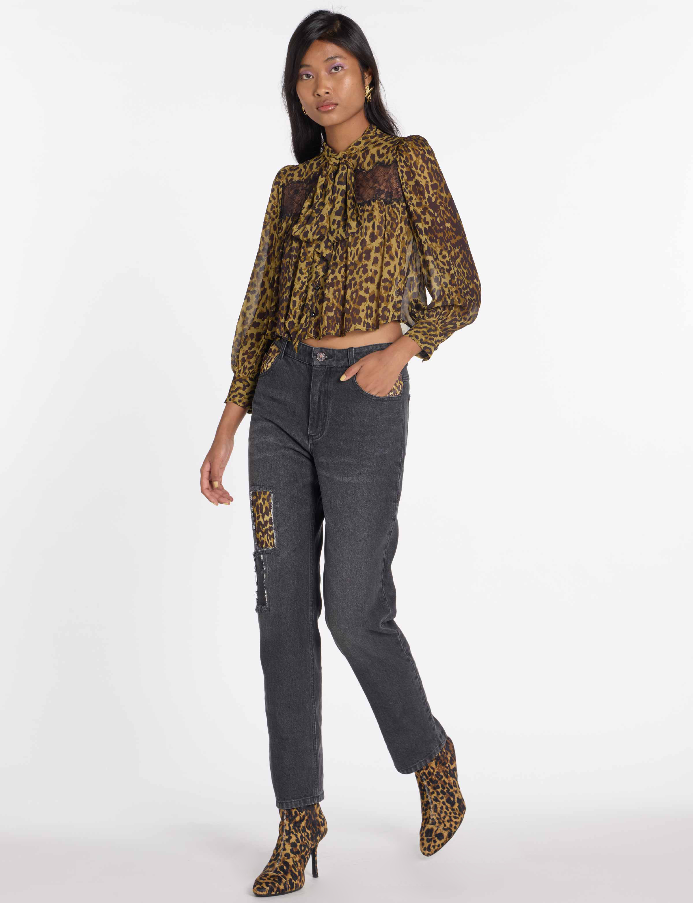 LEOPARD PATCHWORK JEANS