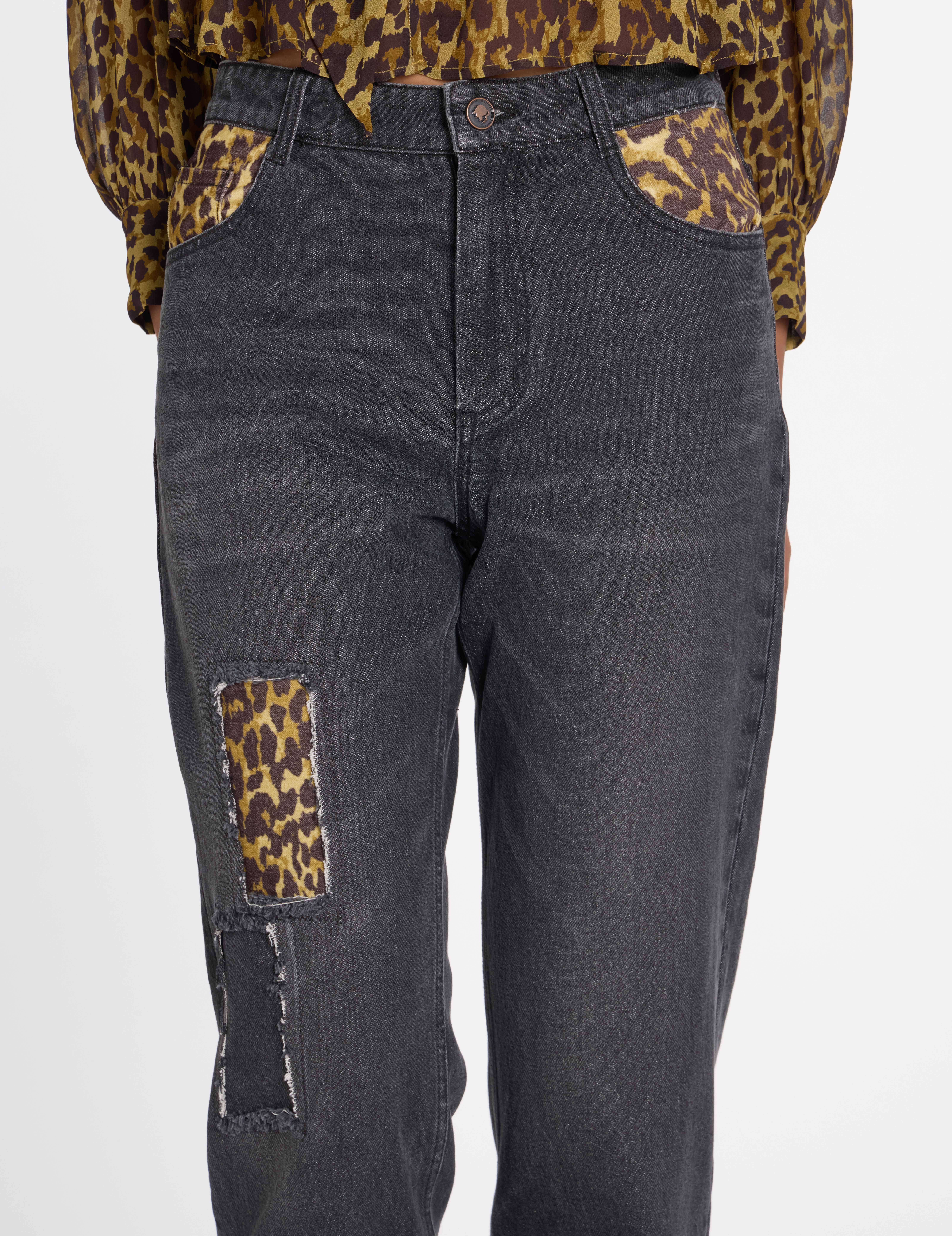 LEOPARD PATCHWORK JEANS - Image 5