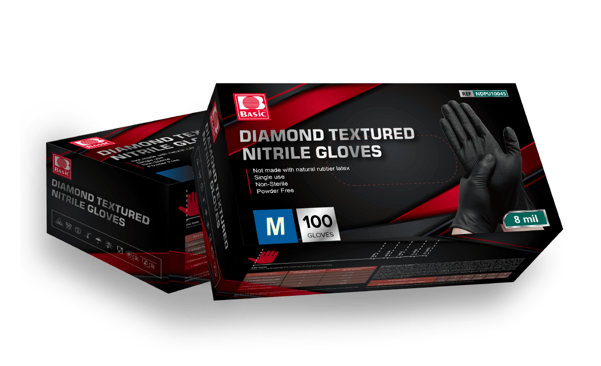 Medium diamond textured black nitrile gloves (pkg of 100)