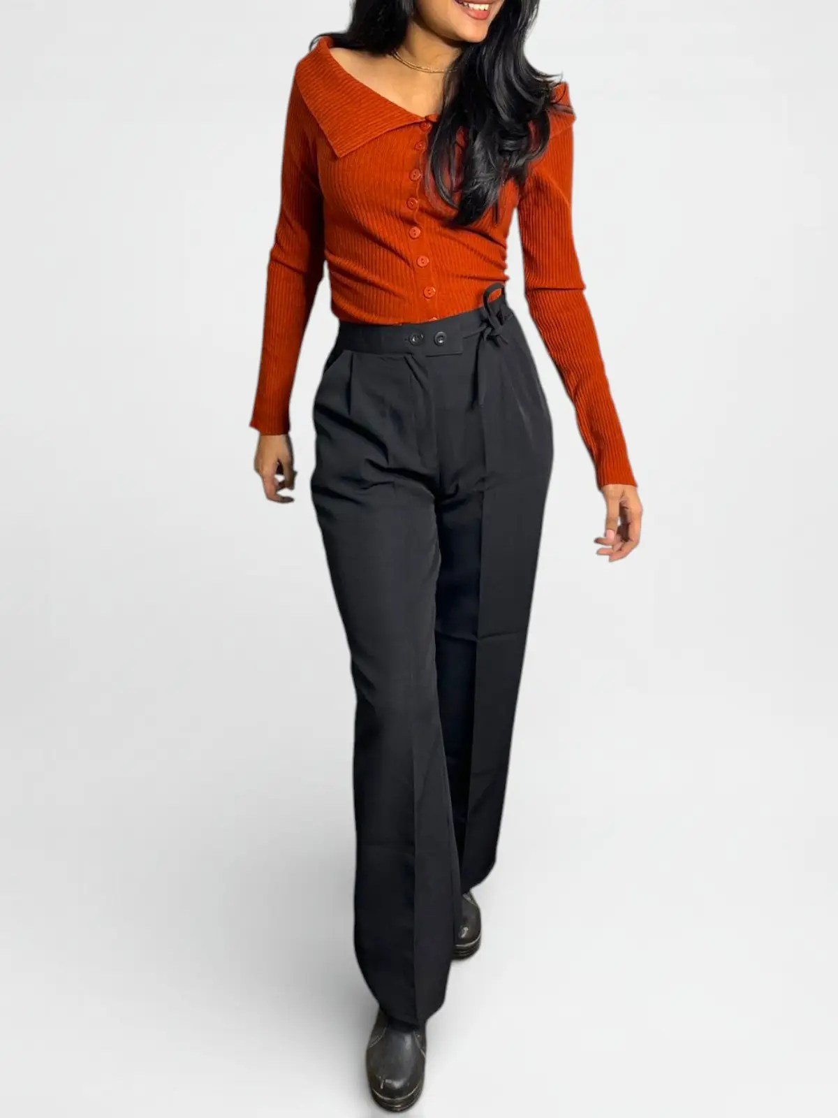 Black knot Women's Straight Korean Pants