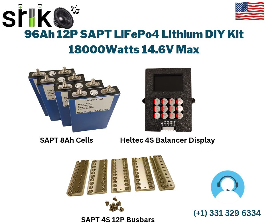 96Ah 12P SAPT LiFePo4 Lithium DIY Kit 18000Watts 14.6V Max