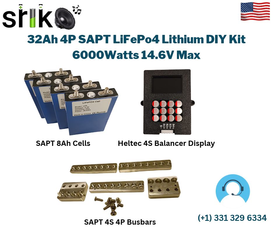 32Ah 4P SAPT LiFePo4 Lithium DIY Kit 6000Watts 14.6V Max