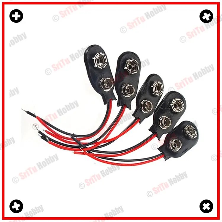 20 Connettori A Strappo Per Batteria 9V &ndash; Clip A T Con Filo Nero E Guscio Rigido