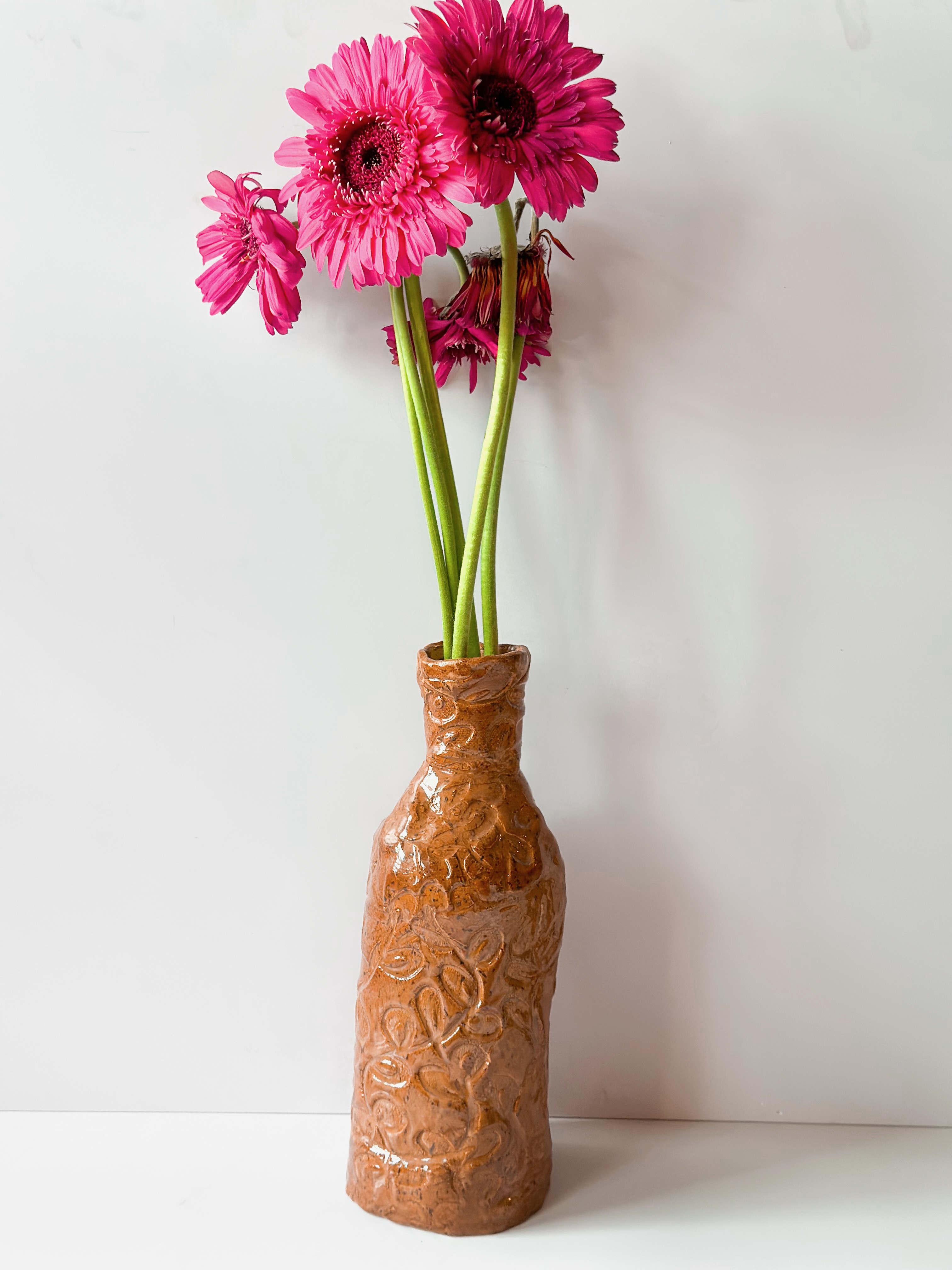 Floral hand-carved vase