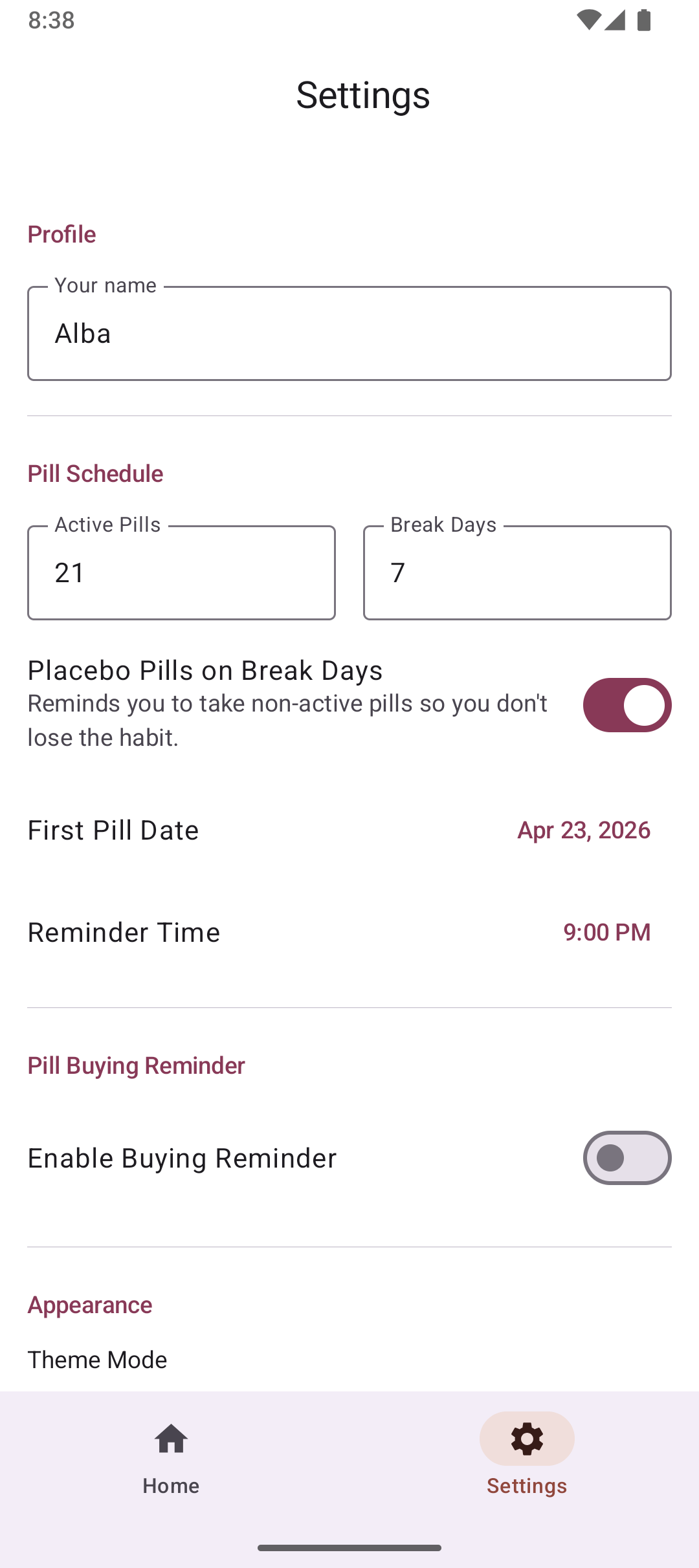 OpenPillReminder: Birth Control Pill Tracker screenshot 2