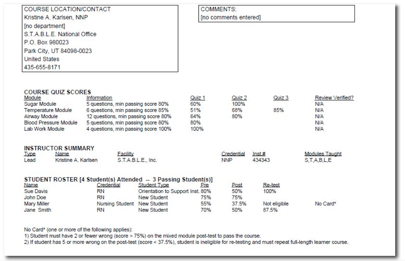 Stable Course Notes 