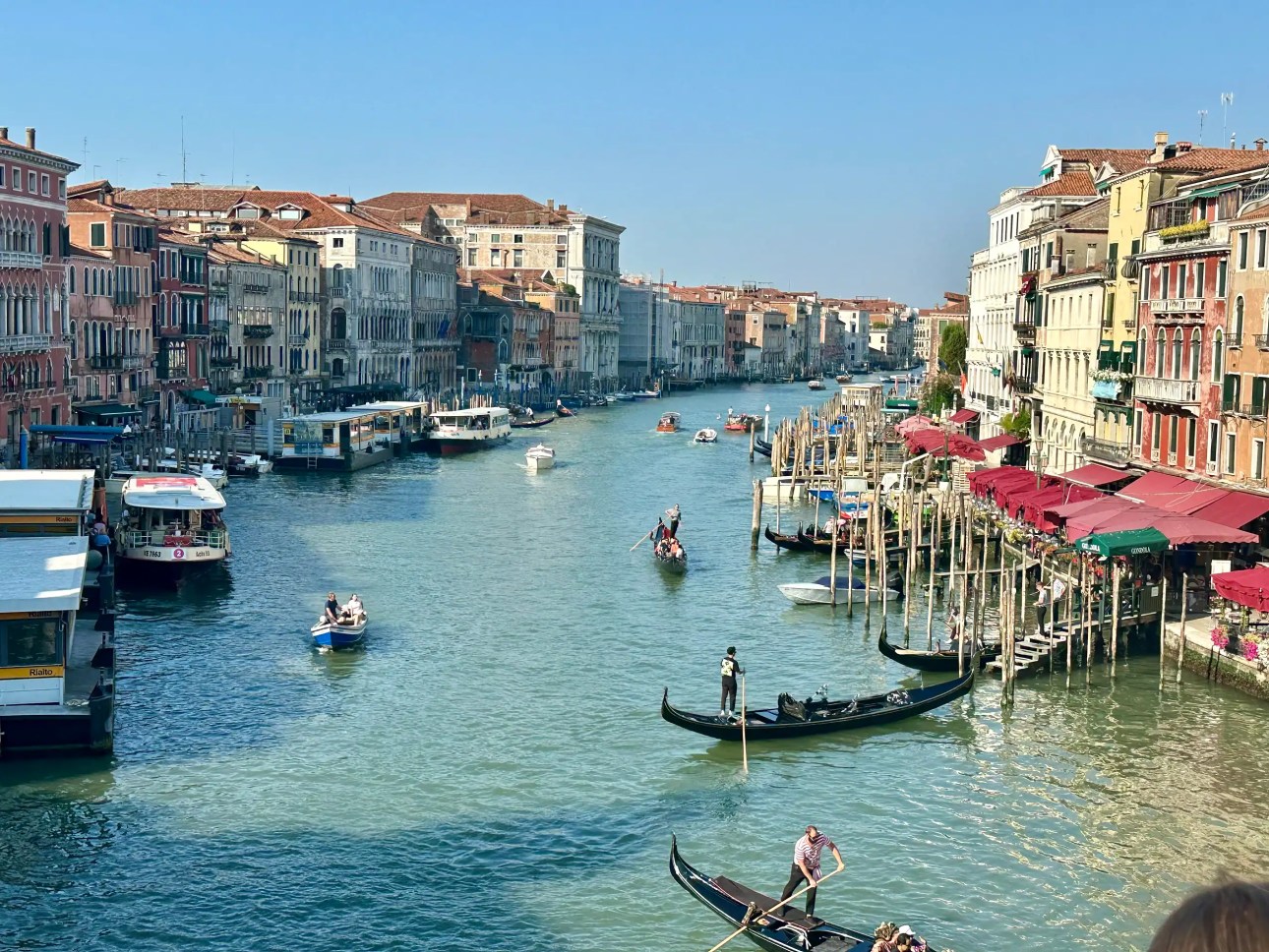 Gondolas and boats on the Grand Canal in Venice