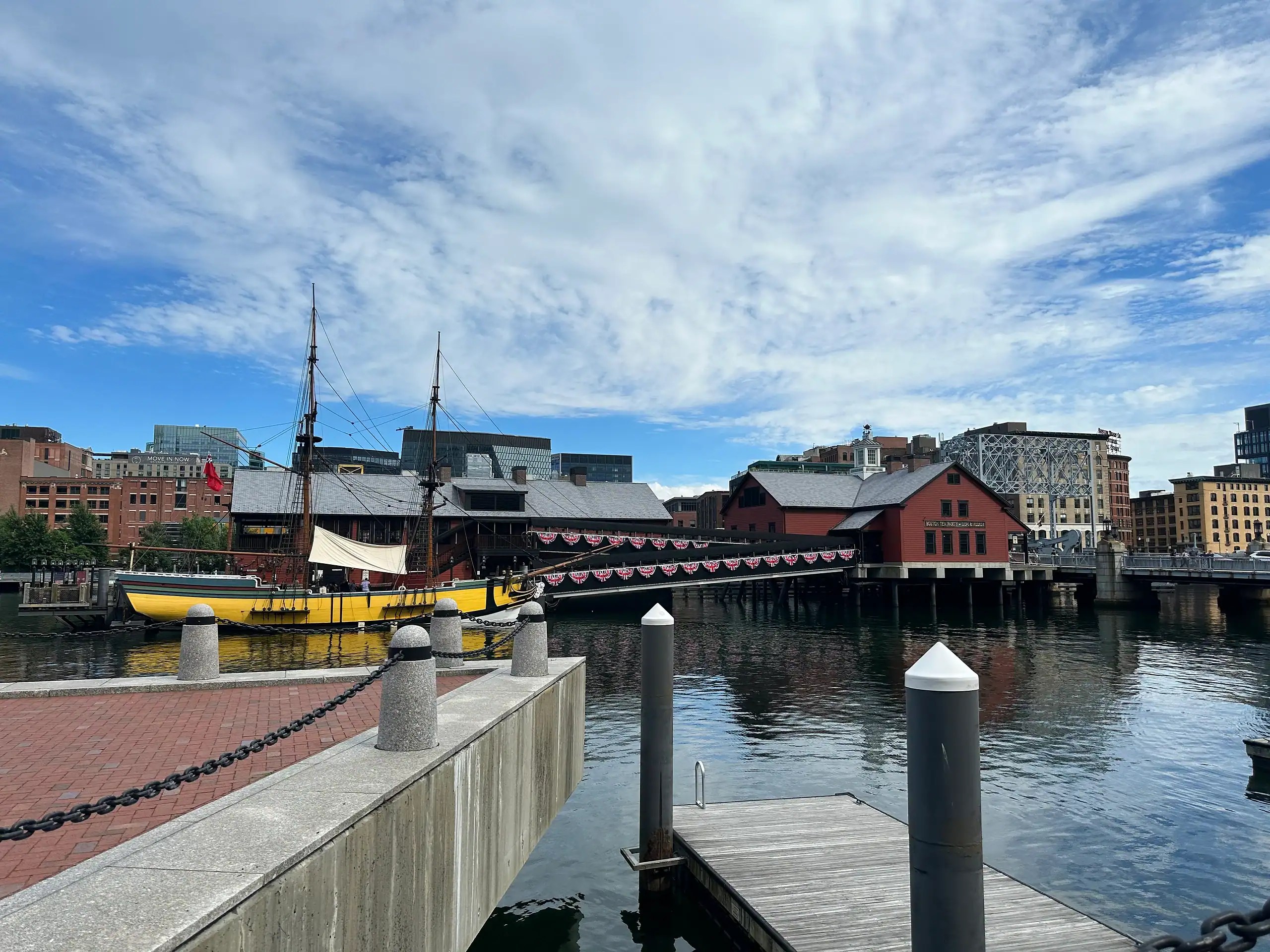 Boston Tea Party Ships and Museum replica ship and waterfront in Boston Harbor.
