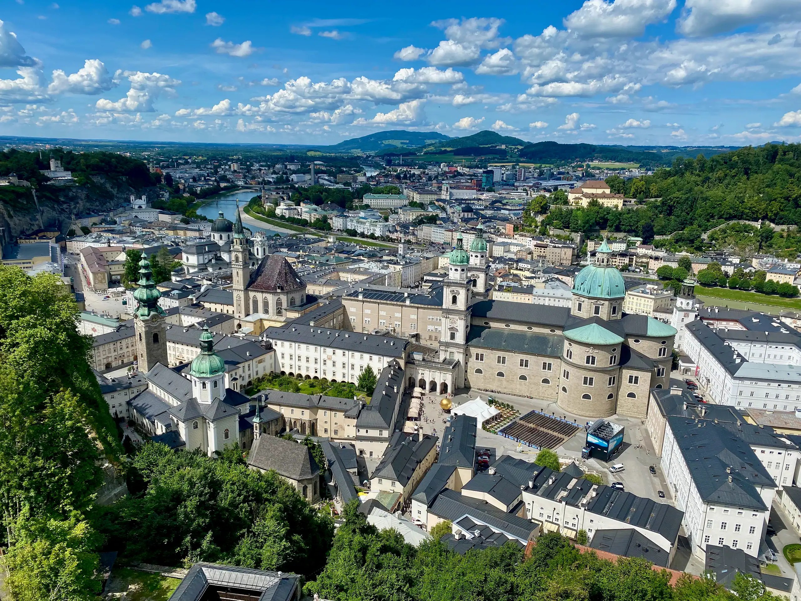 Salzburg Austria old town with Hohensalzburg Fortress overlooking the city and mountains