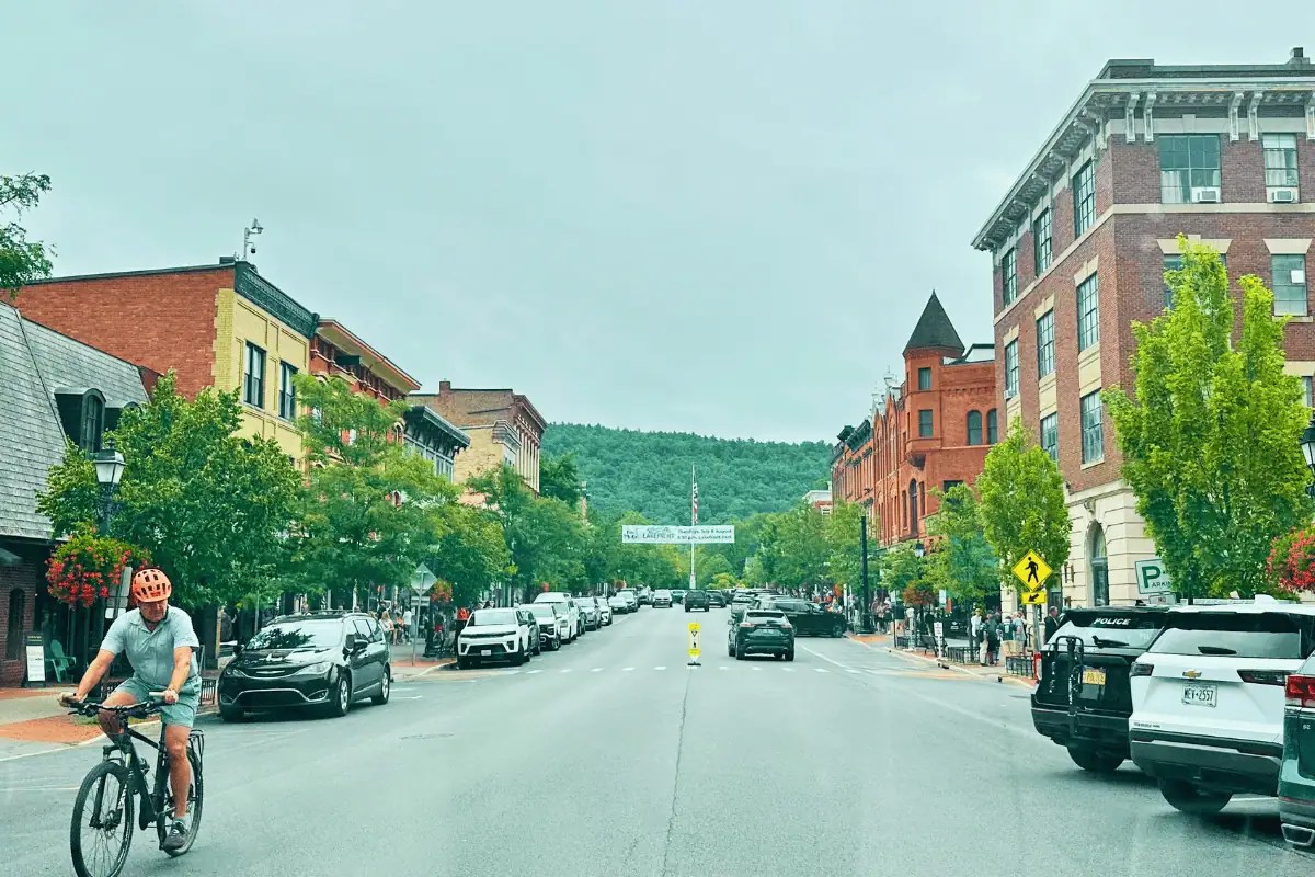 Driving into downtown Cooperstown while planning Cooperstown on points and miles for a youth baseball tournament.