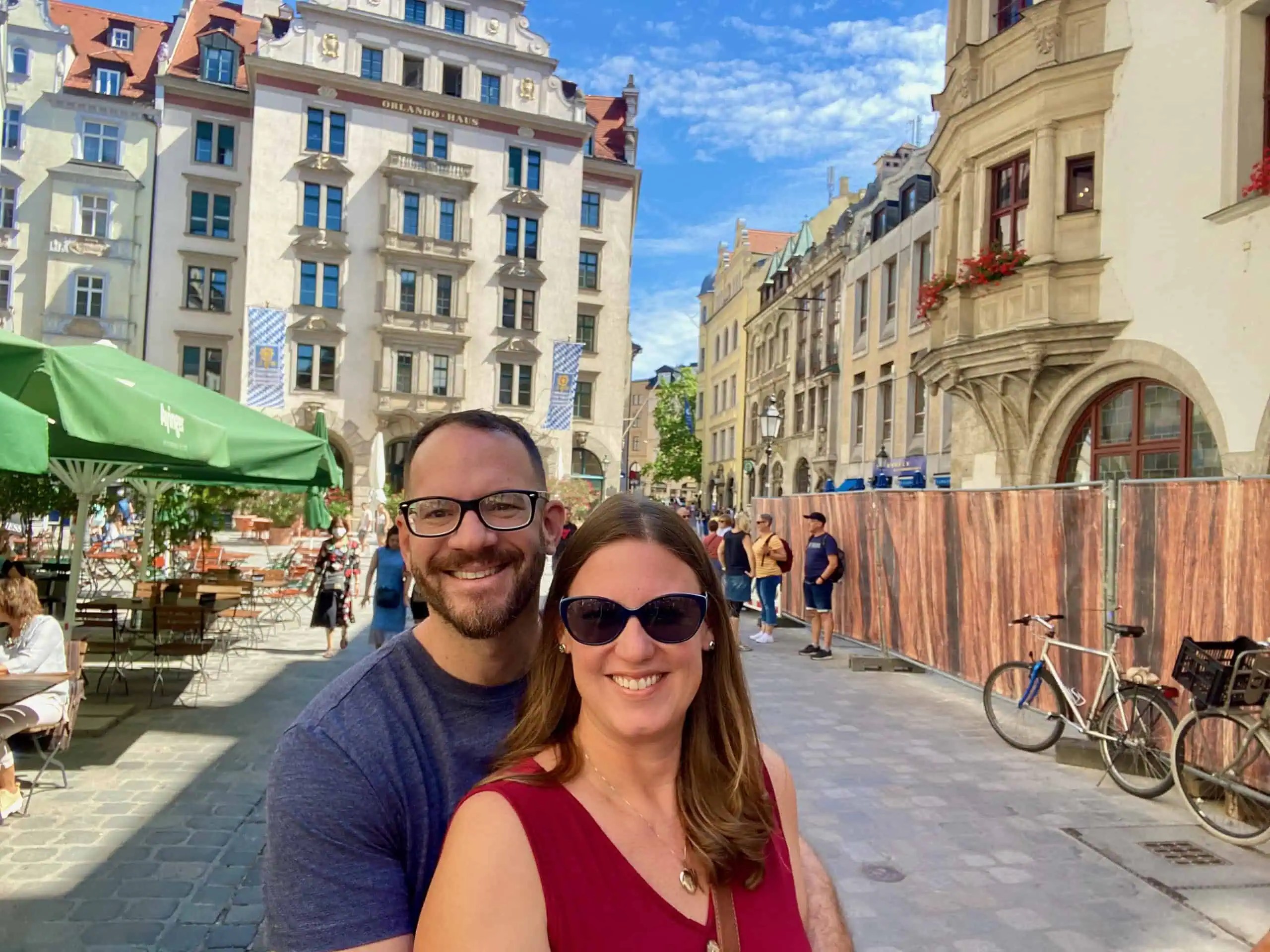 Couple exploring things to do in Munich Old Town near Marienplatz.