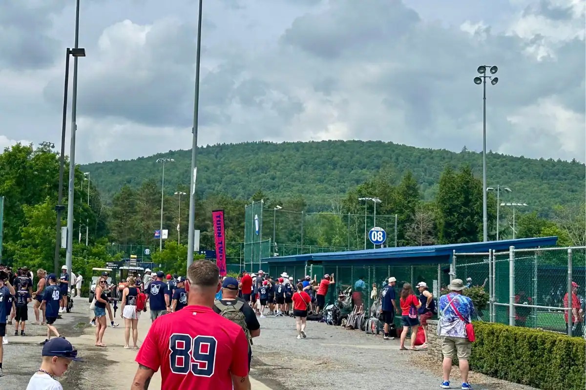 Busy youth baseball complex during a travel tournament