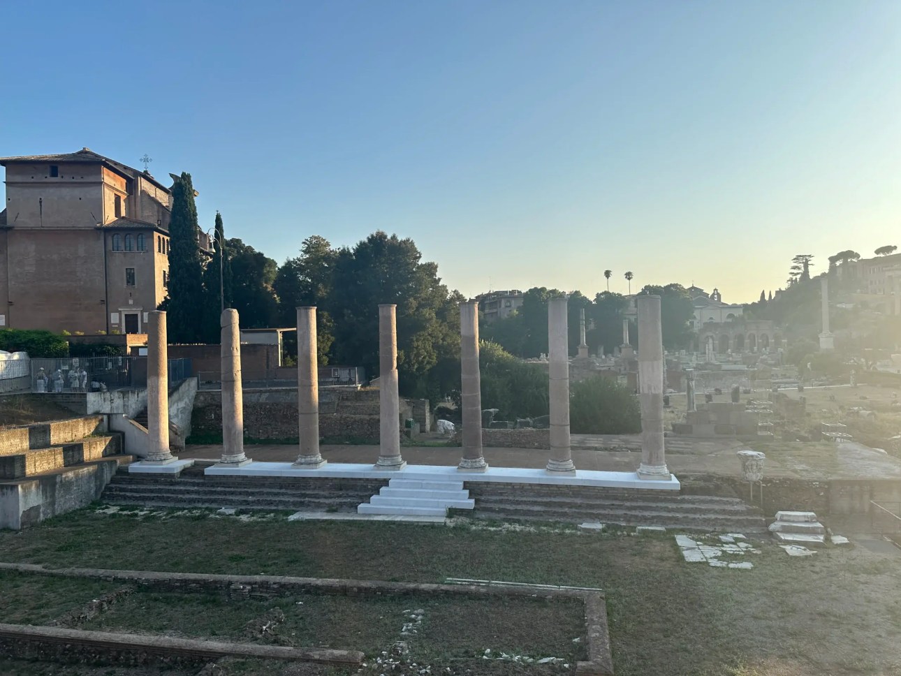 Ancient ruins in the Roman Forum during our family trip to Rome