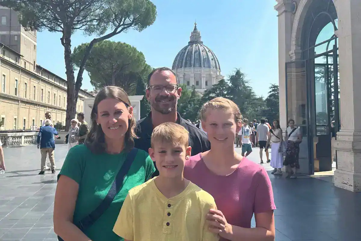 Family visiting the Vatican while packing for Italy with kids