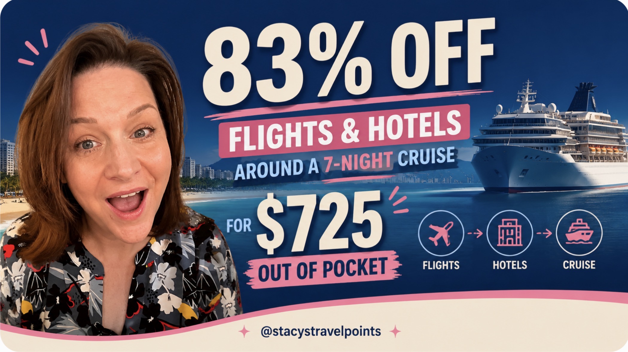 83% off for flights and hotels around a cruise