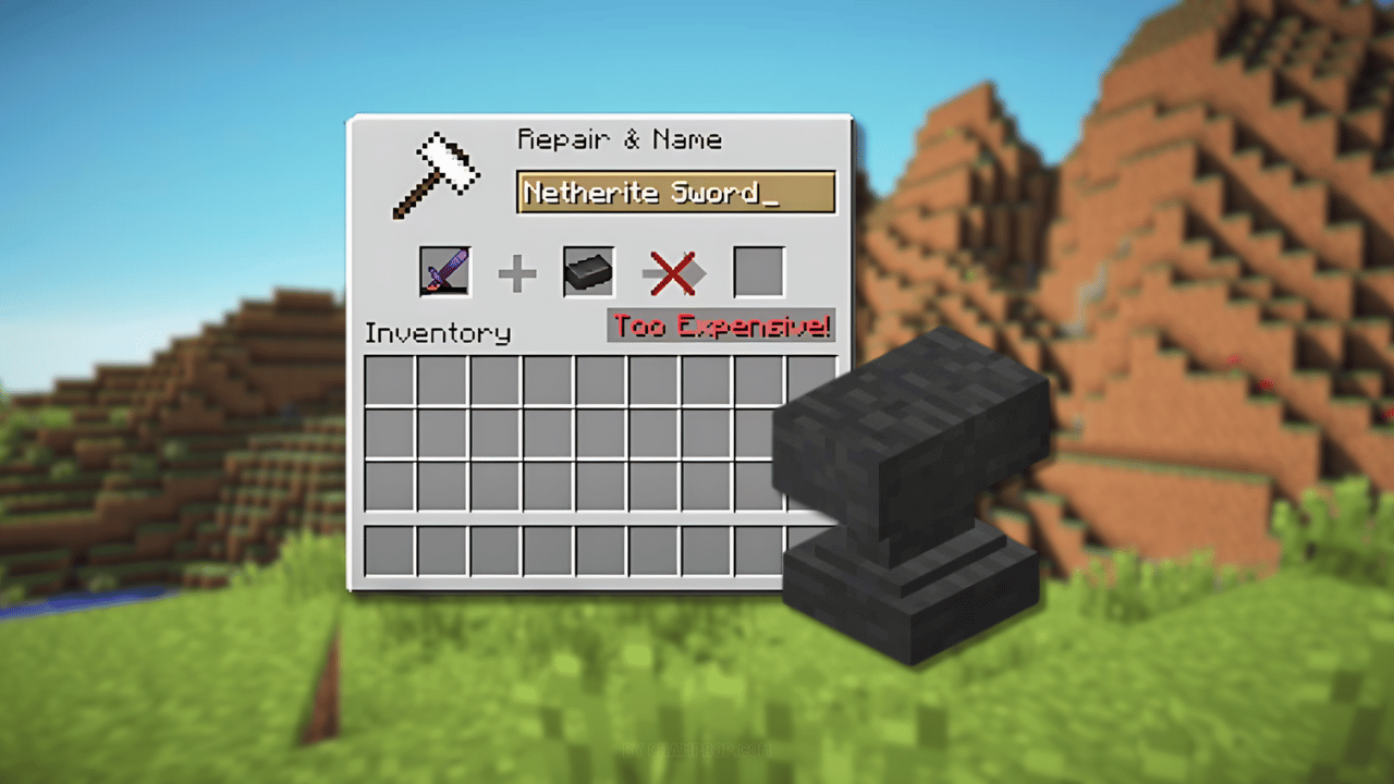 anvil with the Too Expensive error behind it
