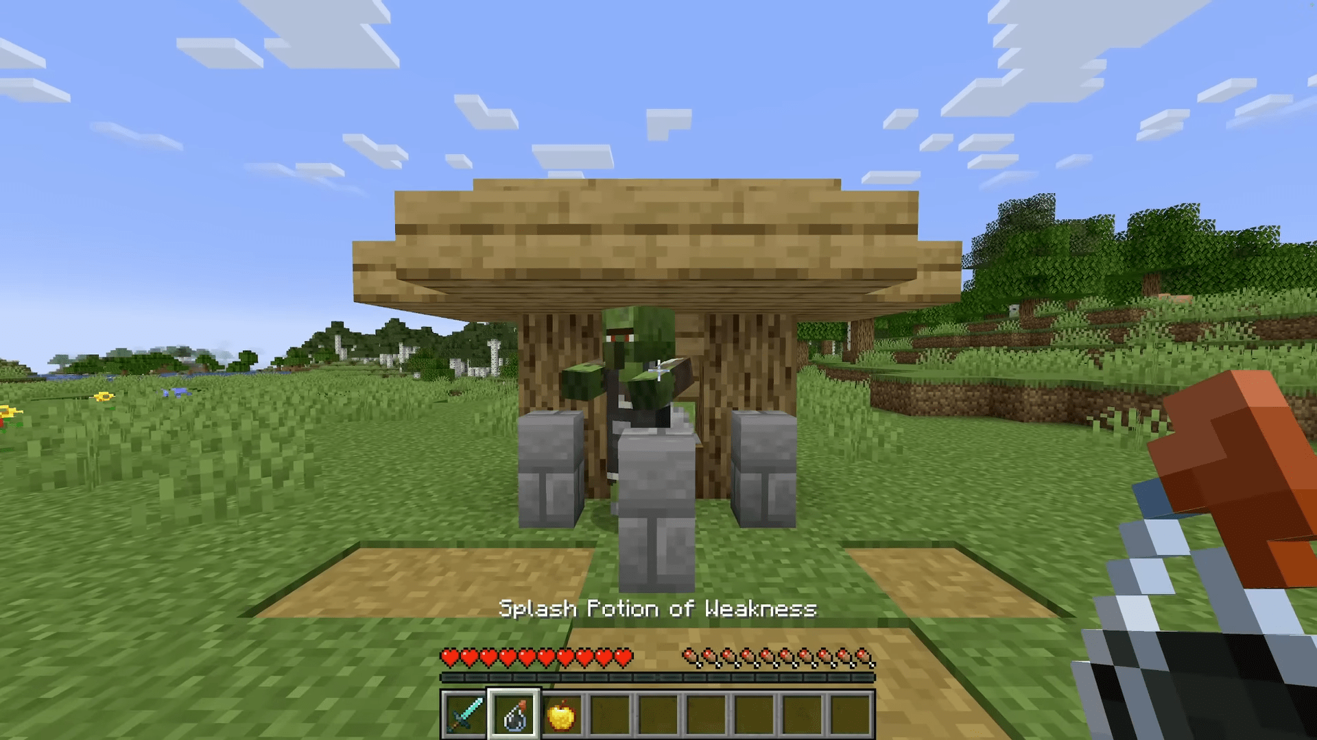 splash potion of weakness into a zombie, minecraft