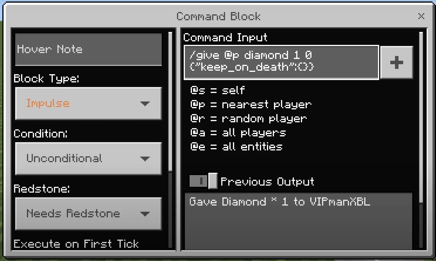 keep specific item on death tag in minecraft