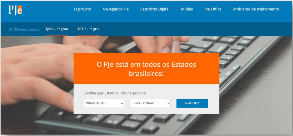 Como acessar o PJe | Foto da página inicial do site do PJe (Processo Judiciário Eletrônico) | Certificado Digital | Blog da CertiSign