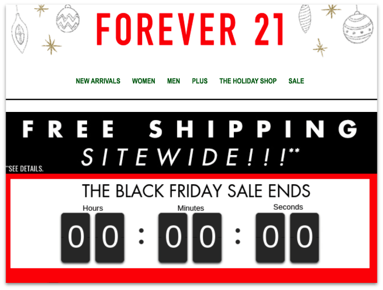 Forever 21 Black Friday countdown email