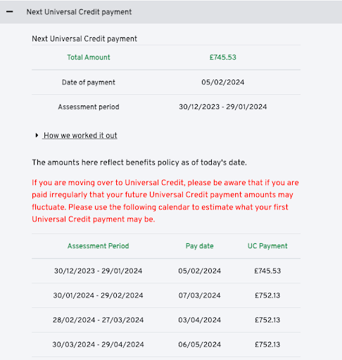 Next UC payment