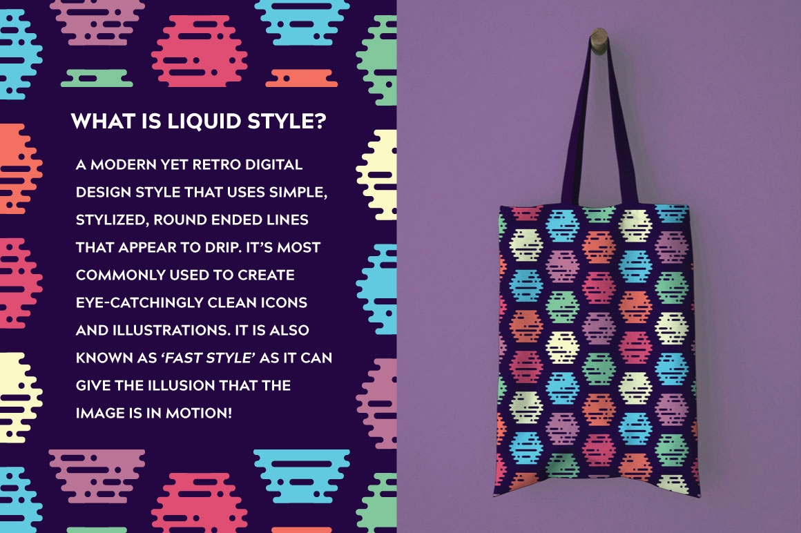 Bag design made using Liquid style patterns for Adobe Illustrator and Photoshop