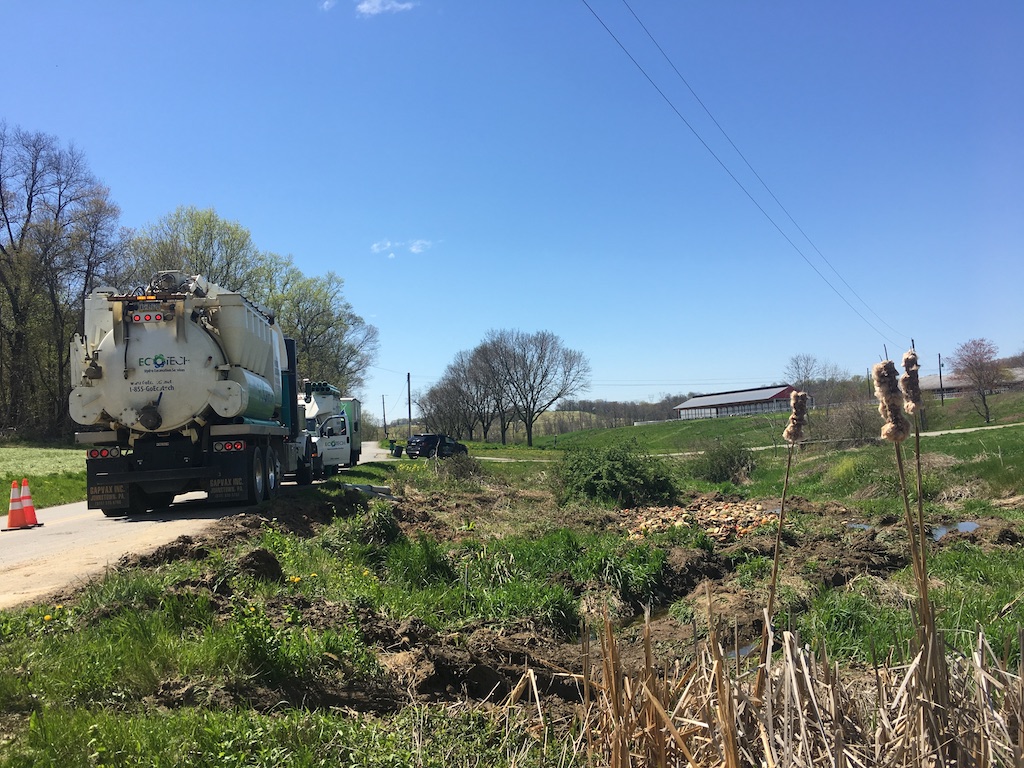 Emergency call to the scene of an accident where a truck loaded with fruit overturned. Used vacuum excavating to clean up the spill. We never know what interesting jobs we might be called to!
