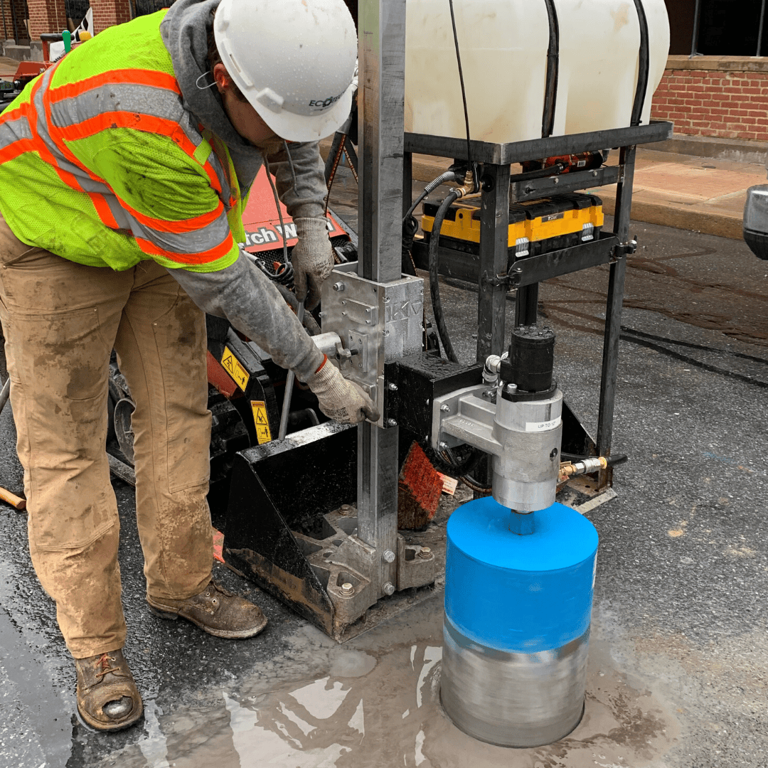 Core Drilling - Working ahead of a directional driller with our core driller and hydro excavator to locate utilities.