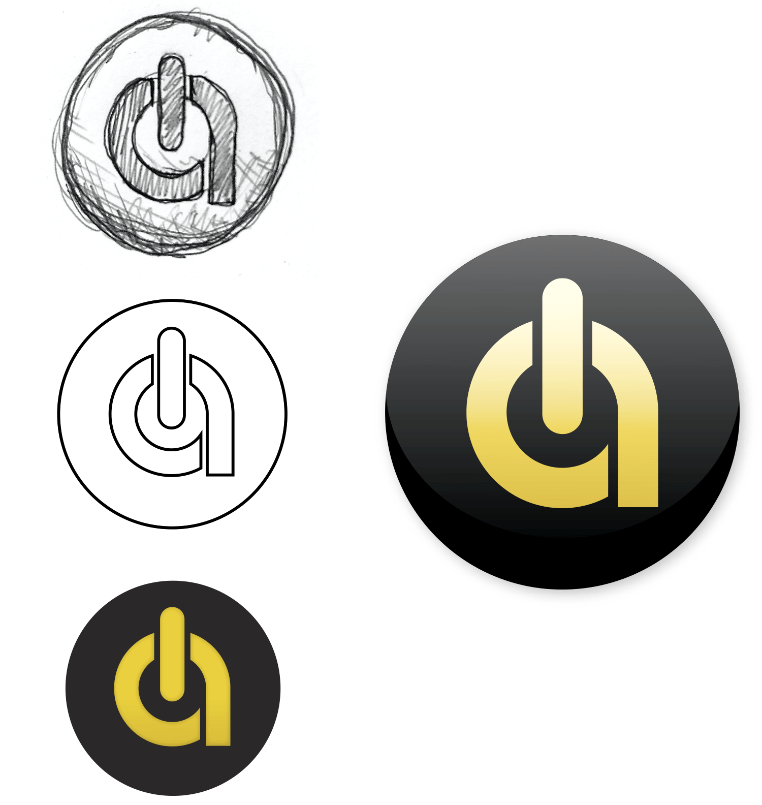 asenka's logo icon in various stages of development
